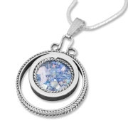 Sterling Silver Double Circle Roman Glass Necklace