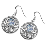 925 Sterling Silver Filigree Disk Earrings with Roman Glass Circle