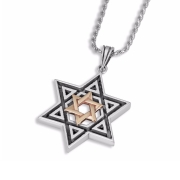 Rafael Jewelry Men's Double Star of David Sterling Silver and 9K Gold Necklace 
