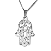 Sterling Silver / 24K Gold Plated Hamsa Necklace with Evil Eye and Hebrew Initials