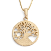 14K Gold Tree of Life and Star of David Pendant Necklace (Choice of Color)
