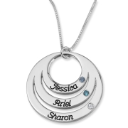 Hebrew / English Name Necklace - Sterling Silver Open Disk Mom Necklace with Birthstones