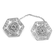 Traditional Yemenite Art Handcrafted Elegant Sterling Silver Tallit Clips With Star of David Design