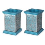 Yair Emanuel Anodized Aluminum Pomegranate Candlesticks with Laser-Cut Metal – Turquoise