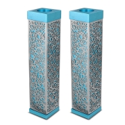 Yair Emanuel Tall Square Aluminum & Copper Candlesticks – Turquoise