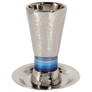 Yair Emanuel Textured Nickel 5-Bands Kiddush Cup with Plate