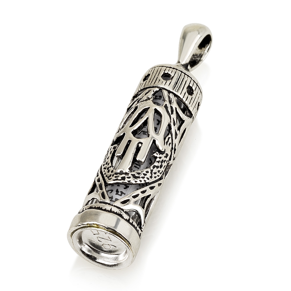 925 Sterling Silver Mezuzah Pendant Necklace - Hamsa, Jewish