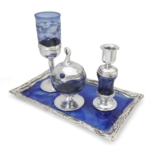 Refined Handcrafted Glass and Sterling Silver Havdalah Set (Blue)