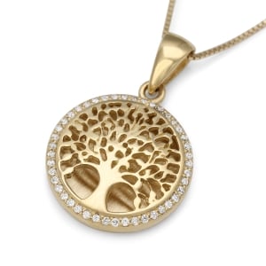 14K Gold Tree of Life Pendant Necklace with Sparkling Diamonds