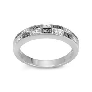 14K White Gold Designer Ring With Diamond Checkered Pattern