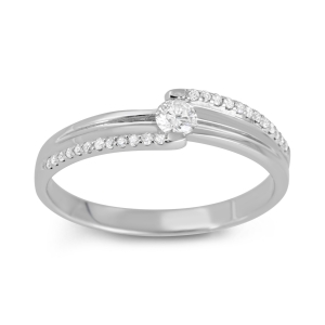 14K White Gold Open-End Ring With Diamonds