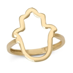 14K Yellow Gold Slim Hamsa Ring for Women