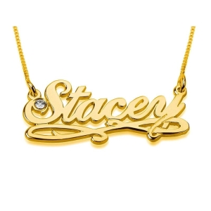 Birthstone Name Necklace Calligraphy Style, 24k Gold Plated