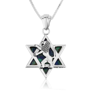 Sterling Silver Eilat Stone Star of David Unisex Pendant with Lion of Judah 