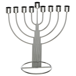 Nickel Plated Modern Hanukkah Menorah with Classic Branches