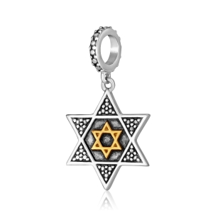 925 Sterling Silver and Gold-Plated Star of David Pendant Charm With Beaded Design