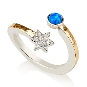 925 Sterling Silver & 9K Gold Shooting Star Ring with Opal and Zircon Stones