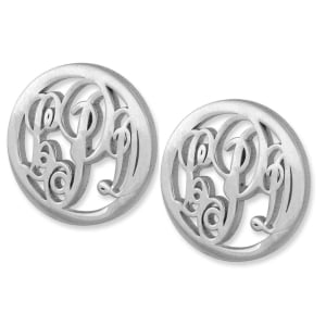 925 Sterling Silver Circular Monogram KK Initial Earrings