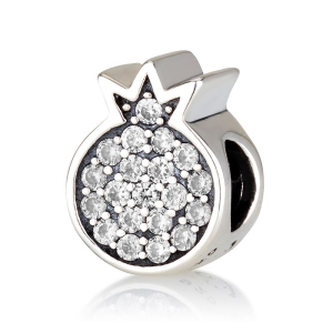 925 Sterling Silver Pomegranate Bead Charm with Zircon Stones – Rhodium Plated