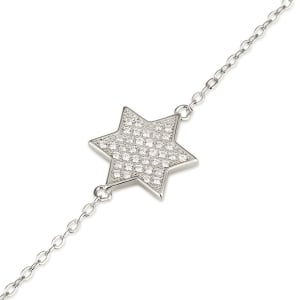 925 Sterling Silver Star of David Bracelet Studded with White Zircon Stones – Rhodium Plated