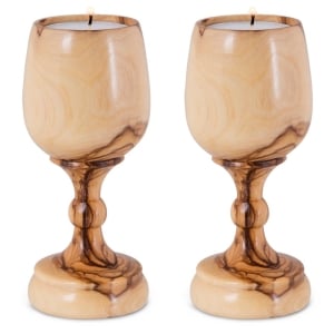 Natural Olive Wood Portable Candlesticks in Wine Glass Design