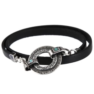 Priestly-Blessing-Ana-Bekoach-Black-Leather-and-2-Sided-Silver-Wheel-Bracelet-with-Turquoise-Stones_large.jpg