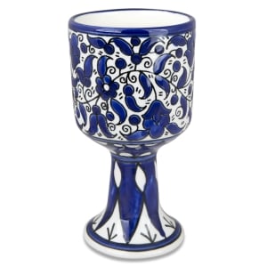 Armenian Ceramic Kiddush Cup - Blue Flowers