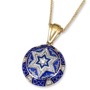 Anbinder Jewelry 14K Gold and Blue Enamel Star of David Pendant With Diamonds