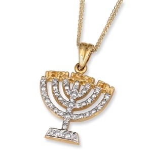 Anbinder Jewelry 14K Yellow Gold Diamond-Accented Menorah Pendant With Jerusalem Design