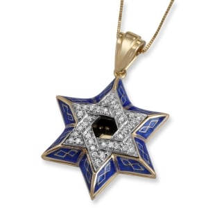 Anbinder Jewelry 14K Yellow Gold Star of David Diamond Pendant with Blue Enamel