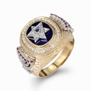 Anbinder Jewelry Luxurious Two-Toned 14K Gold Ring With Star of David and Menorah Designs