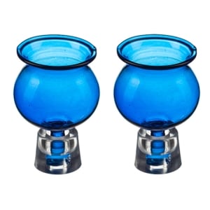 Glass Blue Oil Candle Holders for Shabbat - 2 Pack