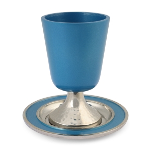 Aluminum Kiddush Cup and Saucer in Electric Blue 