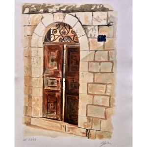 Arie Azene - Brown Door in Jerusalem (Hand Signed & Numbered Limited Edition Serigraph)