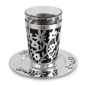 Bier Judaica 925 Sterling Silver Kiddush Cup Set With Floral Motif