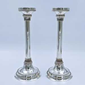 Bier Judaica Handcrafted 925 Sterling Silver Candlesticks With Pearl Design