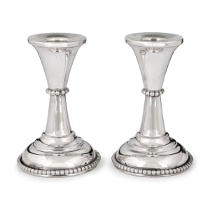 Bier Judaica Handcrafted Sterling Silver Shabbat Candlesticks With Beaded Design