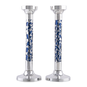Bier Judaica Sterling Silver & Anodized Aluminum Floral Candlesticks (Choice of Colors)