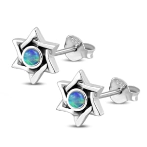 Sterling Silver Star of David Opal Stud Earrings 