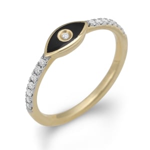 Diamond-Accented Evil Eye 14K Yellow Gold Ring (Black Enamel)