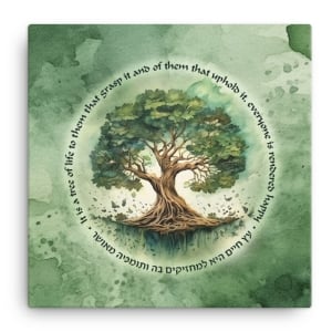 Blooming Tree of Life Print on Canvas - Green