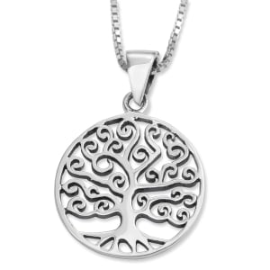 Sterling Silver Women's Pendant Necklace With Ornate Tree of Life Design