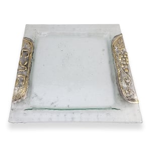 Handcrafted Sterling Silver-Plated Glass Matzah Plate (Clear)