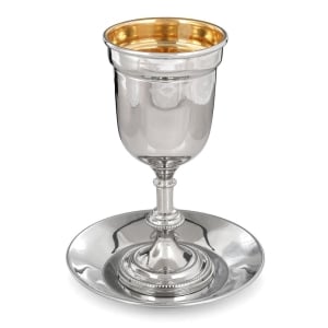 Y. Karshi Designer Stainless Steel Studded Pattern Kiddush Cup and Saucer
