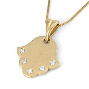 14K Yellow Gold Hamsa Pendant Necklace With White Diamonds