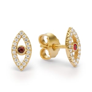 Yaniv Fine Jewelry 18K Gold Evil Eye Earrings with Ruby Stone