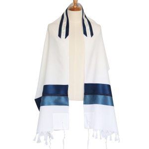 Eretz Judaica Wool "Itay" Tallit Prayer Shawl - Navy Blue and Turquiose Stripe