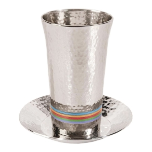 Yair Emanuel Designer Kiddush Cup Set With Hammered Design (Variety of Colors)