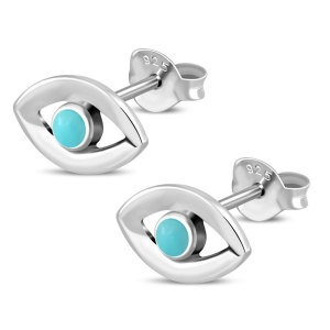 Exclusive Sterling Silver Evil Eye Stud Earrings With Colorful Gemstones (Choice of Gemstone)