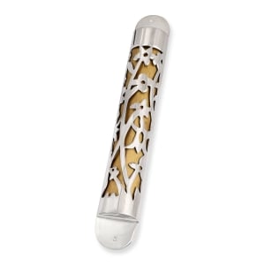 Bier Judaica Handcrafted Sterling Silver Mezuzah Case With Floral Cut-Out Design (Choice of Colors)